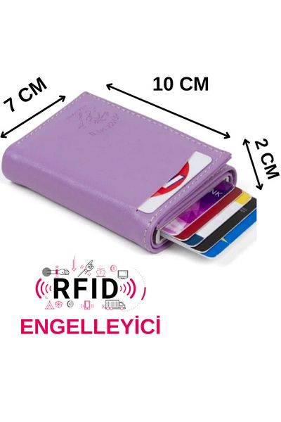 NEWISH POLO ACCESSORIES Dora Lilac Mechanism Automatic Sliding Card Holder Wallet Rfid Protected Aluminum Mechanism (7CMX10CM)