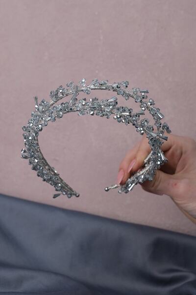 ESPEREST Сива Таля двуредова сватбена корона с мъниста от къна