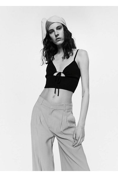 MANGO Woman Knot Detailed Cropped Blouse