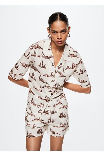 MANGO Woman Cămașă cu model din bumbac