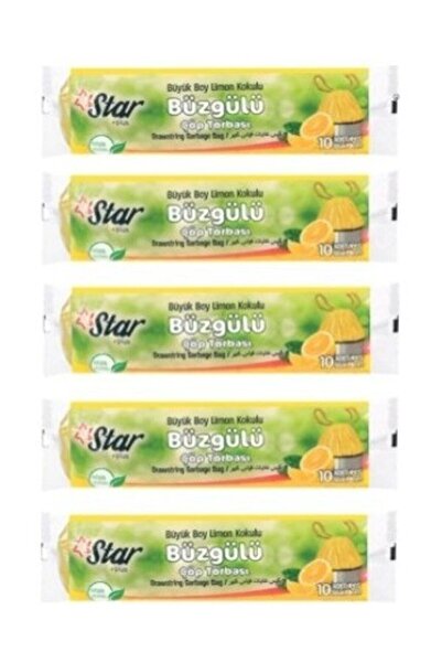 Star Plus Büzgülü Çöp Torbası / Poşeti - Büyük Boy 65x70 - Limon Kokulu - 5 R...