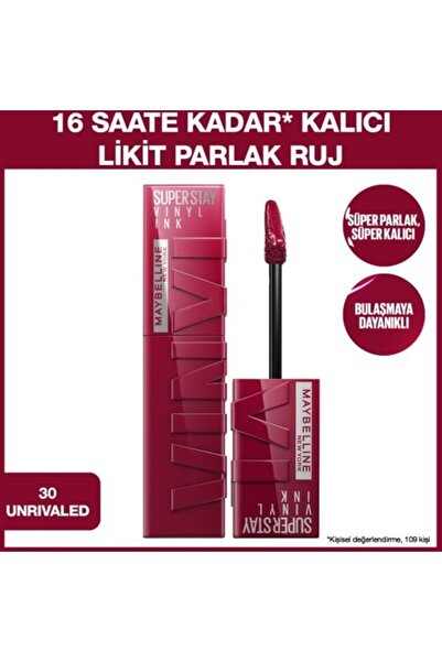 Maybelline New York Super Stay Vinyl Ink Uzun Süre Kalıcı Likit Parlak Ruj 30...