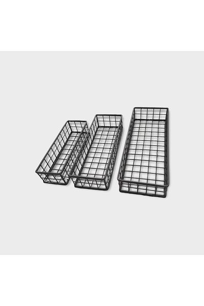 GO DEKOR Asortik Decorative - 3-Piece Flat Rustic Wire Basket (New)