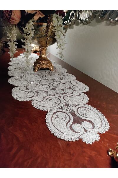 CAMİNHO DA LUA Damla 5-Piece Luxury Runner Living Room Table Cover Coffee Table Set French Laced Dowry Set Glitter