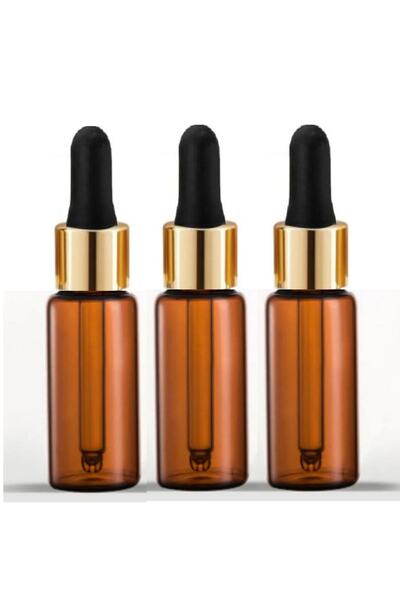 Sampex 30cc Kahverengi Cam Damlalıklı Şişe,medikal Şişe, 3 Adet Altın Renk Ka...