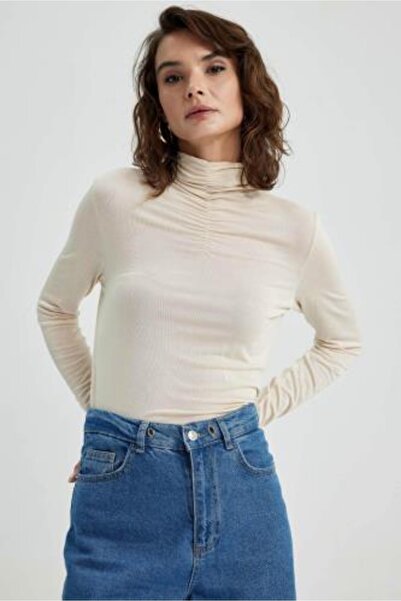 DeFacto Tricou cu mânecă lungă cu jumătate de guler slim Fit A2208ax23sp