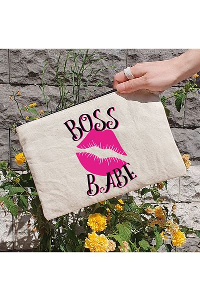PEKSHOP Τσάντα μακιγιάζ με γραπτή επένδυση Boss Babe