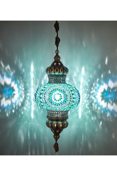 Demmex ثريا متدلية على شكل قبة زجاجية كبيرة مصنوعة يدويًا من الفسيفساء الملونة مقاس Xl، سلسلة أوراق الشجر، 95 سم