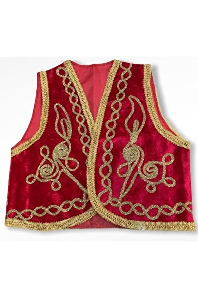 beyzade kostüm Erkek Çocuk Kırmızı İşlemeli Yelek