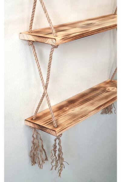 Üsküp Yapı Halatlı Dekoratif Ahşap Raf 3'lü