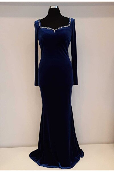 Genel Markalar Taş Detaylı Kadife Abiye