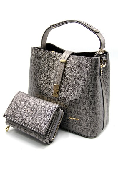 Just Polo مجموعة محفظة حقيبة رمادية نسائية Tm1165 2055