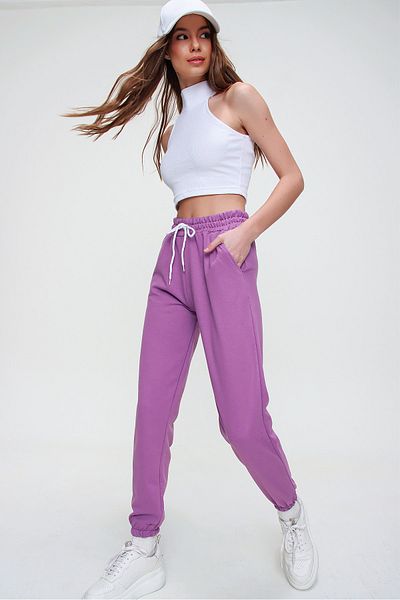 Trend Alaçatı Stili Damen Basic Jogginghose mit elastischem Bund und Bein in Dunkellila ALC-X5902
