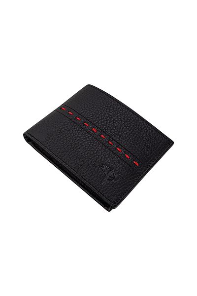 Garbalia Men's Handmade Black Genuine Leather Wallet with Saddler Stitching