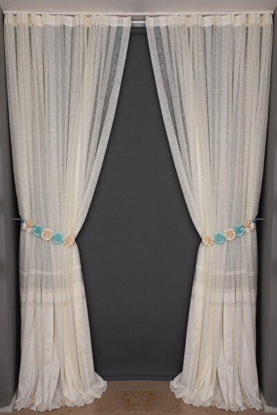 AKÇA TEKSTİL X Model Cream Color Single Wing Sewn Pleated Background Curtain 300*260 Cm