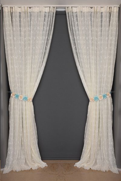 AKÇA TEKSTİL Bird Model Cream Color Single Wing Sewn Pleated Background Curtain 300*260 Cm