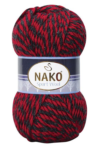 NAKO Sport Wool Hand Knitting Floss Color Code:21343-Red Black Muline