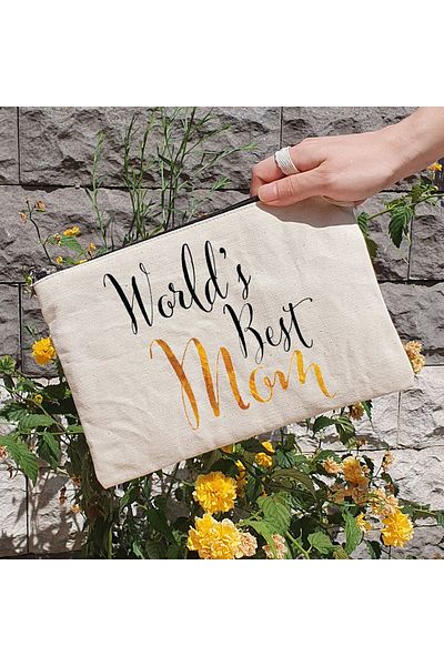 PEKSHOP Τσάντα Clutch - World's Best Mom Written Lined Makeup Bag