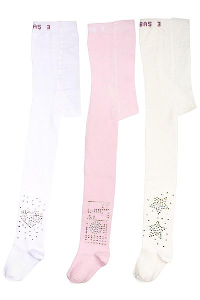 bonbonetti Girl's Cotton Stoned Patterned Pantyhose 3-Piece