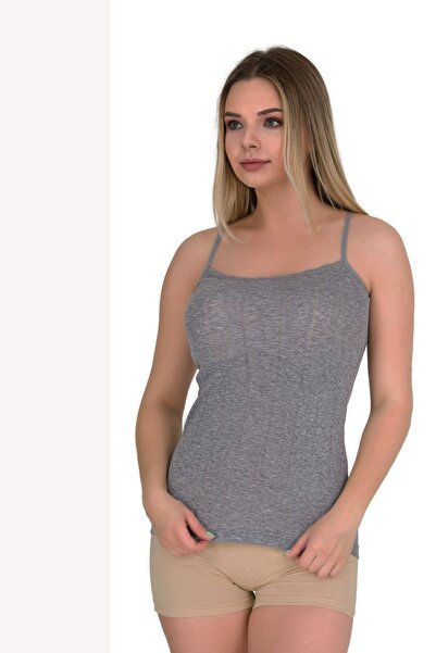 Berrak Ip Askılı Desenli Kadın Atlet | 4 Lü Paket Pamuklu Gri