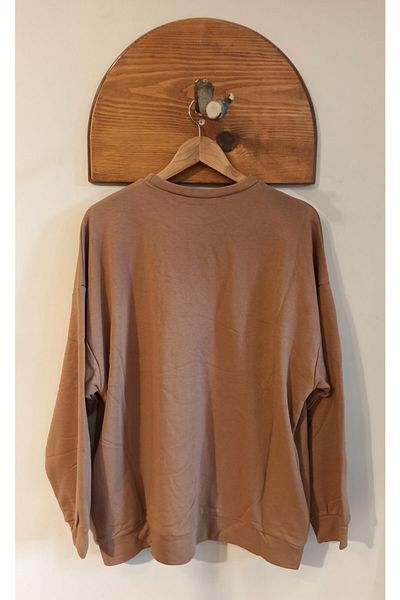 enmodaiçgiyim Καφέ Unisex The Moon Printed Oversize Crew Neck φούτερ