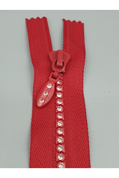 GREENTON Taşlı Fermuar 20 Cm Kırmızı