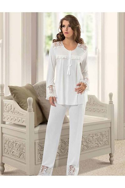 Xses 2130 Set pijamale din bumbac pieptănat - - Pudră - S