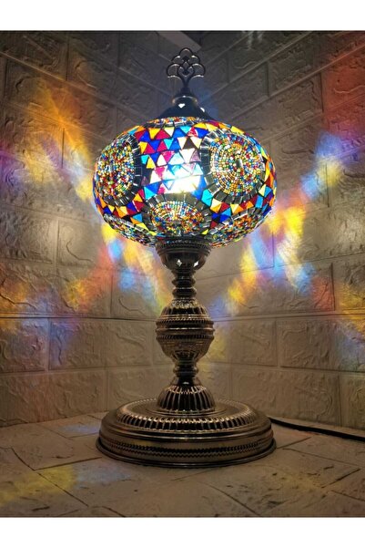 Ambiance Parlak Nikel Gümüş Rengi Metali Büyük Boy Mozaik Masa Lambası El Yapımı Özel Dekoratif