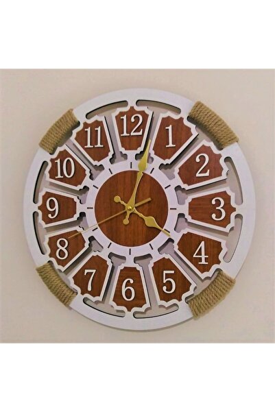 Bilge Lazer Bilge Ahşap Duvar Saati Hasır Halat Detaylı