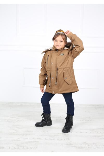 B&T Κοριτσίστικο μπεζ βελούδινο παλτό