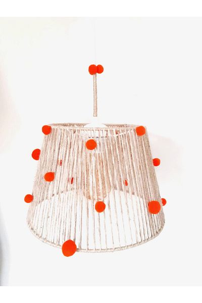 C&A&B KUZEY AVİZE Wicker Rope Wrapped Orange Pompom Baby and Children's Room Pendant Lamp Chandelier