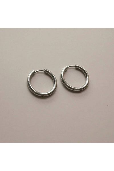Takınak Silver Color Steel Hoop Earrings