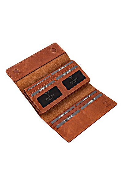 Garbalia % 100 Hakiki Vintage Deri Saraç Dikişli Taba Kadın Para Portföy