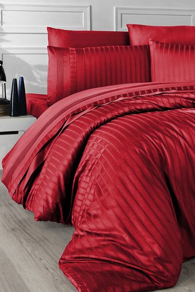 Ersperto Set de lenjerie de pat din satin de bumbac de lux, dublu, roșu