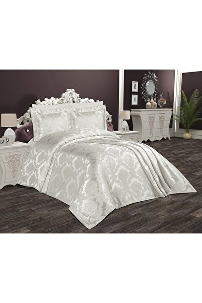 bursa çeyiz مفرش سرير مزدوج من قماش الجاكار الكريمي من توليب عدن