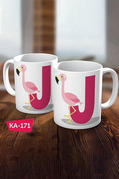Biz Dijital J Letter Printed Pink Flamingo Gift Mug Cup