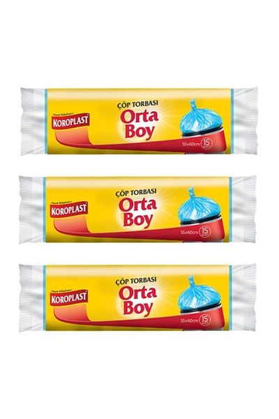 Koroplast Strong Medium Size 15 Pieces Garbage Bags X 3 Pack 55*60 Cm
