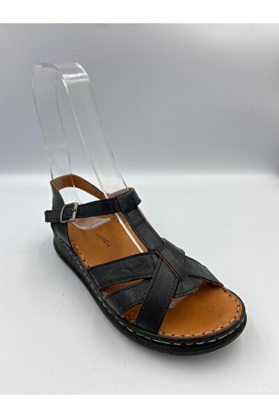 Zeyn Women's Black Leather Sandals