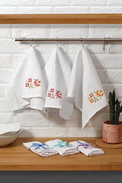kozavitrin Cotton Floral Cross Stitch Embroidered Kitchen Towel Drying Cloth 40X60 cm 6 Pieces