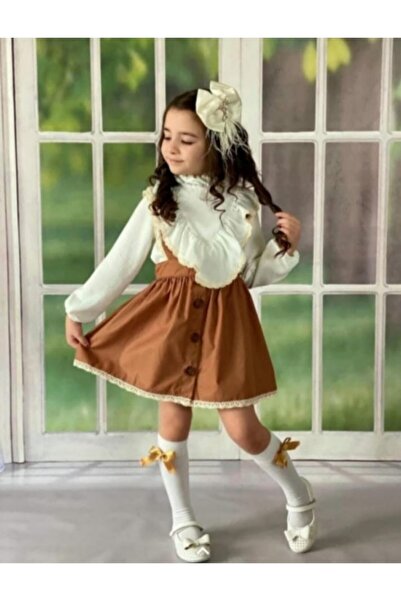 Genel Markalar Kız Çocuk Kahverengi Kombin Salopet