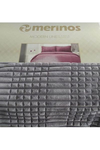 Merinos Halı Merino Double 3 Piece Blanket Set Modern Line Gray