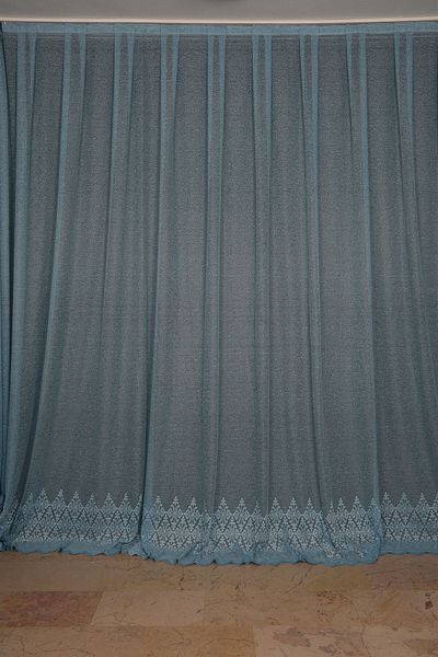 AKÇA TEKSTİL Wide Skirt Model Blue Color Single Wing Ready-made Pleated Background Curtain 300*260