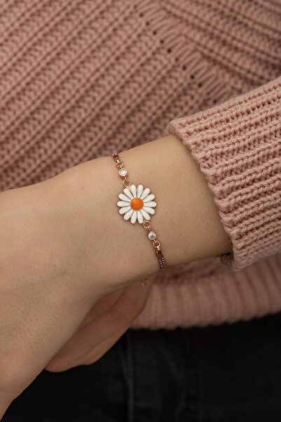 Nereze 925 Ayar Rose Papatya Kadın Gümüş Bileklik