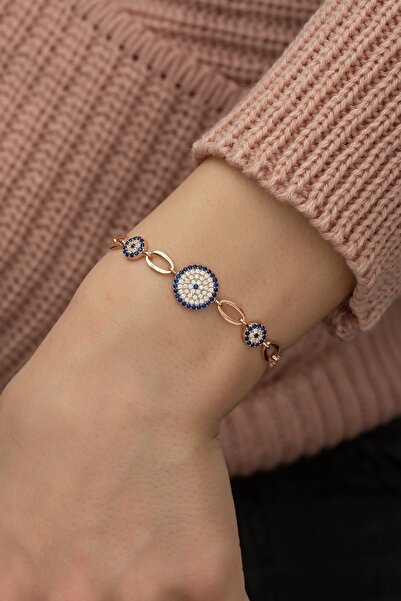 Nereze 925 Ayar Asansörlü Nazar Gümüş Bileklik 3'lü