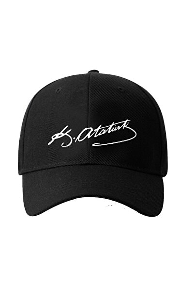 SOLİSTO Unisex Black Brim Face Protected Ataturk Signature Embroidery Hat