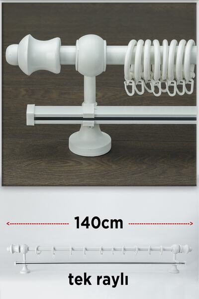 wenthi Suport pentru perdea din lemn alb rustic cu o singură șină Venti 140 Cm