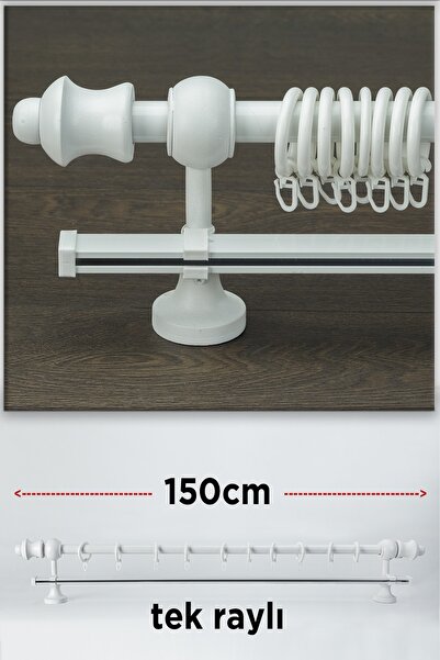 wenthi Suport pentru perdele din lemn alb rustic cu o singură șină Venti 150 Cm