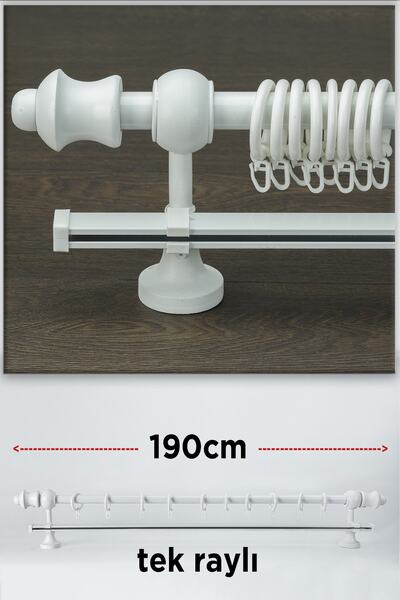 wenthi Suport pentru perdea din lemn alb rustic cu o singură șină Venti 190 Cm