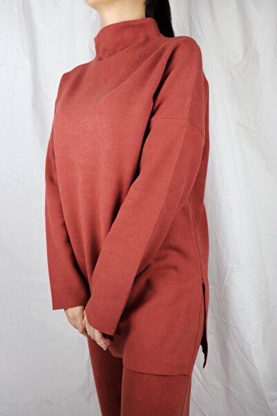AS Anita Store Women's Brick Color Knitwear Tunic with Side Slits
