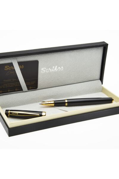 Scrikss Kişiye Özel Isimli Marka Parlak Siyah Altın Roller Kalem Ömür Boyu Ga...